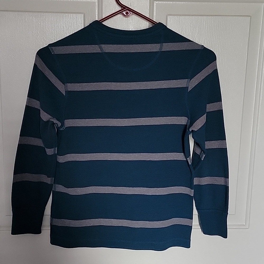 Arizona Boys, medium, teal and gray striped long sleeved shirt. - Picture 2 of 5